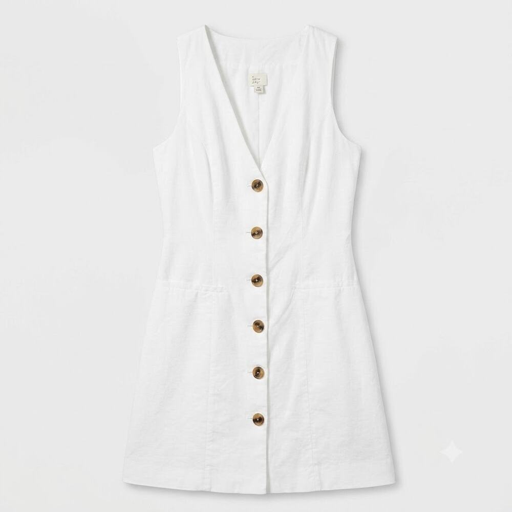 A New Day Cotton V Neck Mini Vest Dress White Sleeveless Lined Womens XS